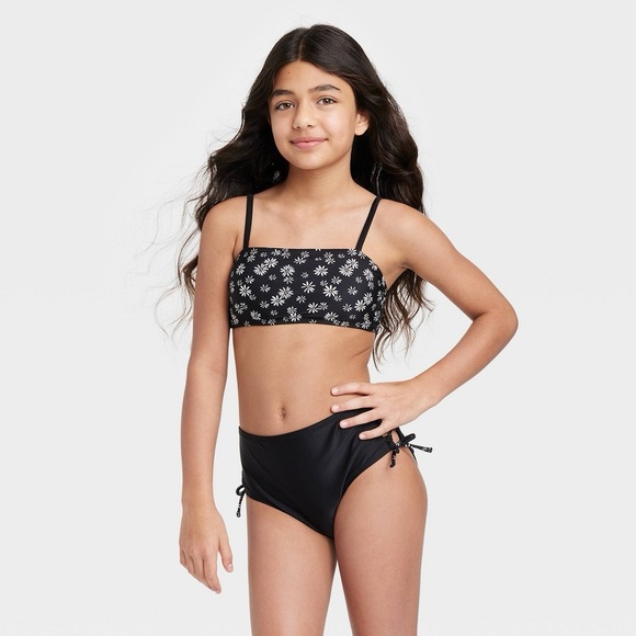 Girls' 2pc Vintage Daisy Surf High-Waist Bikini Set - Art Class™ Black M - Picture 1 of 1